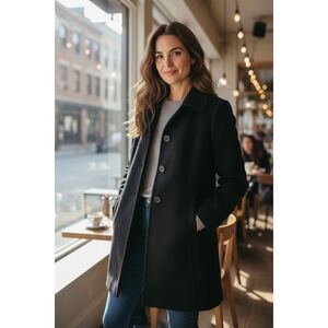 Anne Klein Black Wool Blend Button Front Coat Women Size L